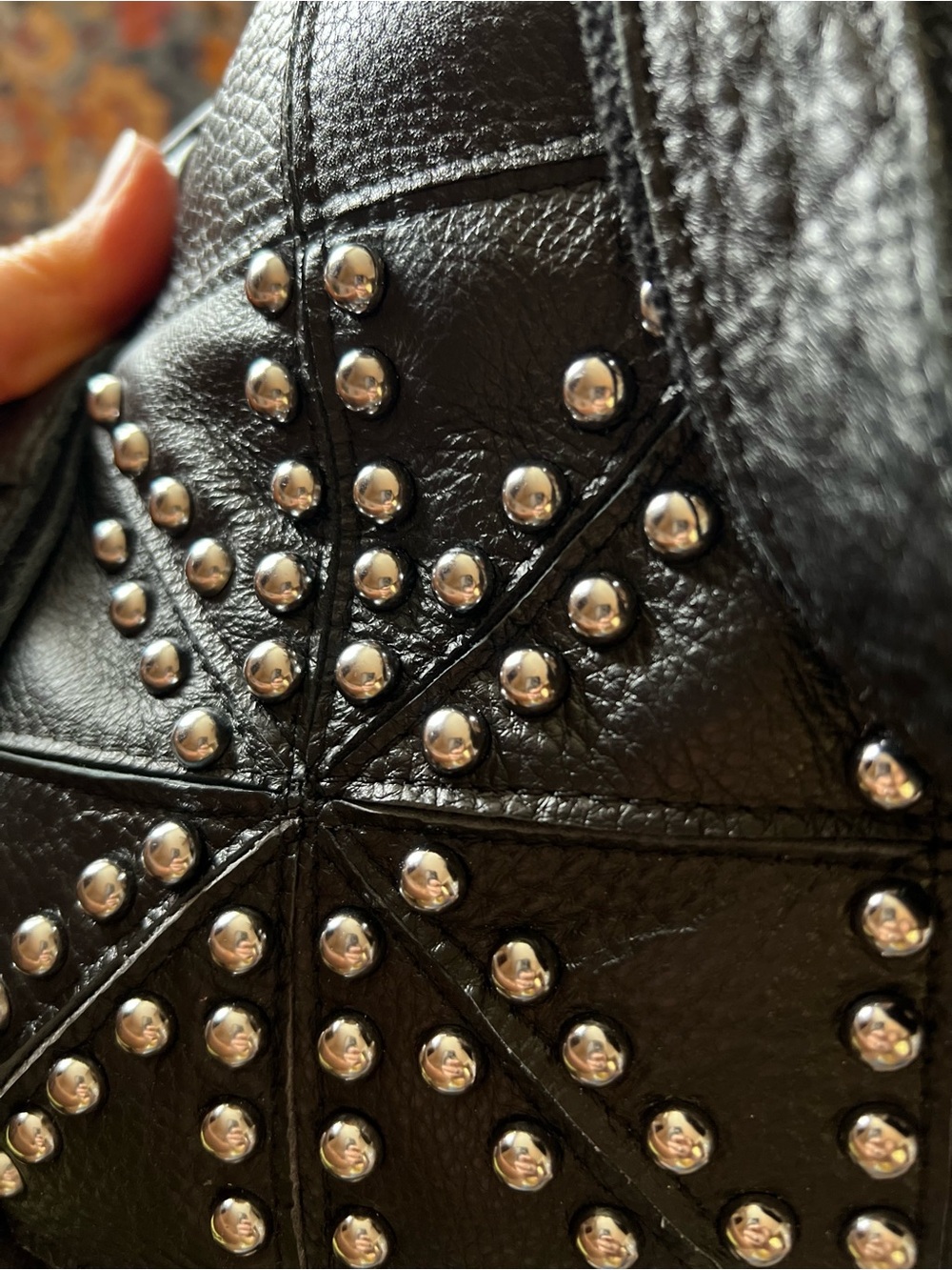 NWT Amerileather Spirit Silver Studded Shoulder/Crossbody Bag in Black Leather - Picture 3 of 12
